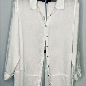 Tahari White 100% white‎ Linen Shirt button roll-up sleeves